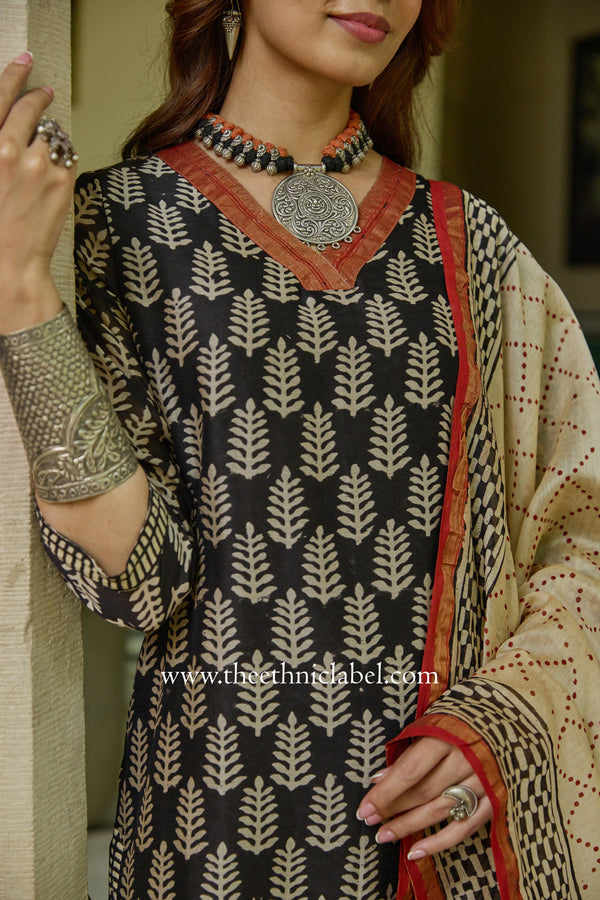 "Palaash" Hand Block Printed Chanderi Suit Set(3pc)