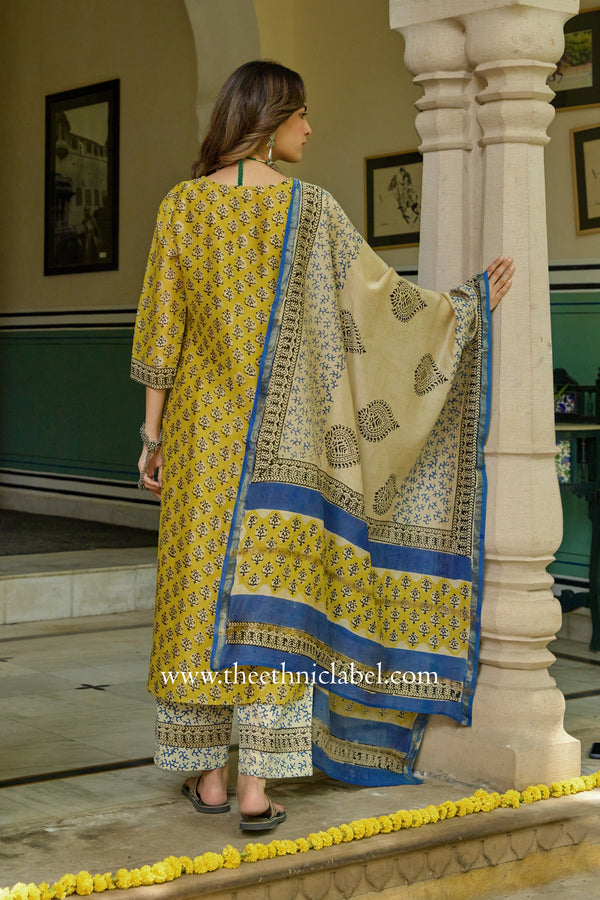 "Utsav" Yellow Hand work Chanderi Suit Set(3pc)