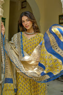 "Utsav" Yellow Hand work Chanderi Suit Set(3pc)