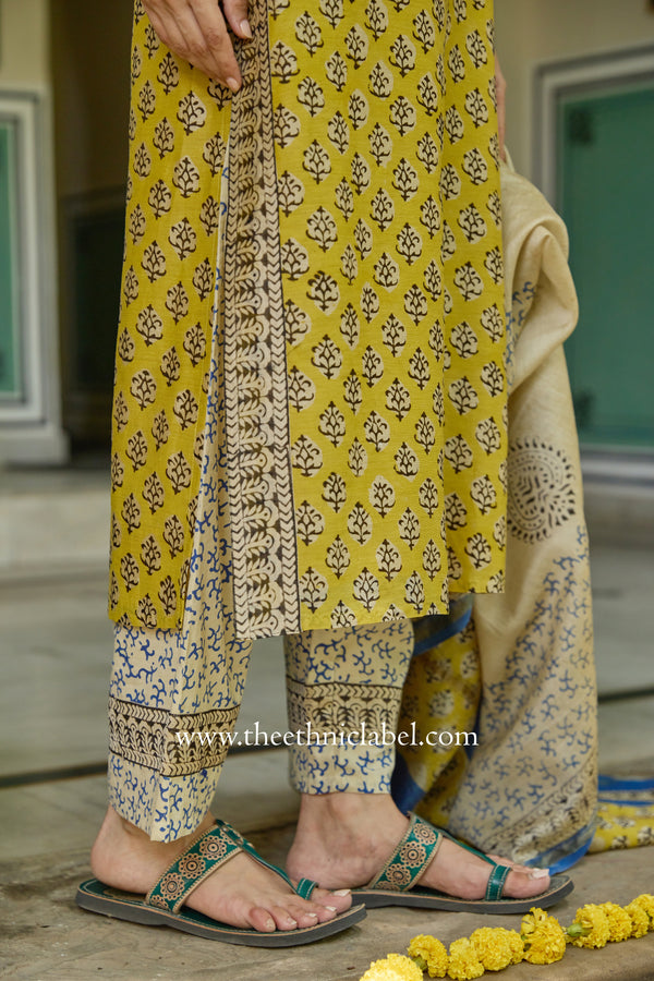 "Utsav" Yellow Hand work Chanderi Suit Set(3pc)