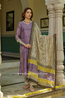 "Nazakat" Purple Hand work Chanderi Suit Set(3pc)
