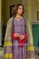 "Nazakat" Purple Hand work Chanderi Suit Set(3pc)