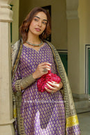 "Nazakat" Purple Hand work Chanderi Suit Set(3pc)