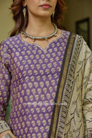 "Nazakat" Purple Hand work Chanderi Suit Set(3pc)