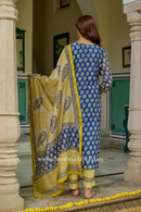 "Indrani"Blue Hand work Chanderi Suit Set(3pc)