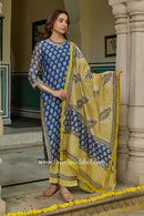 "Indrani"Blue Hand work Chanderi Suit Set(3pc)