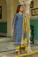 "Indrani"Blue Hand work Chanderi Suit Set(3pc)