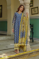 "Indrani"Blue Hand work Chanderi Suit Set(3pc)