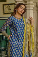 "Indrani"Blue Hand work Chanderi Suit Set(3pc)