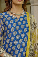 "Indrani"Blue Hand work Chanderi Suit Set(3pc)