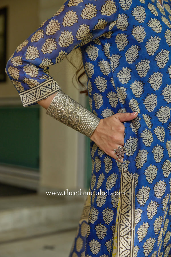 "Indrani"Blue Hand work Chanderi Suit Set(3pc)