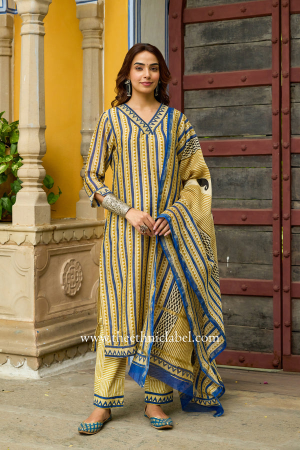 "Rajsi" Hand Block Printed Chanderi Suit Set (3pc)