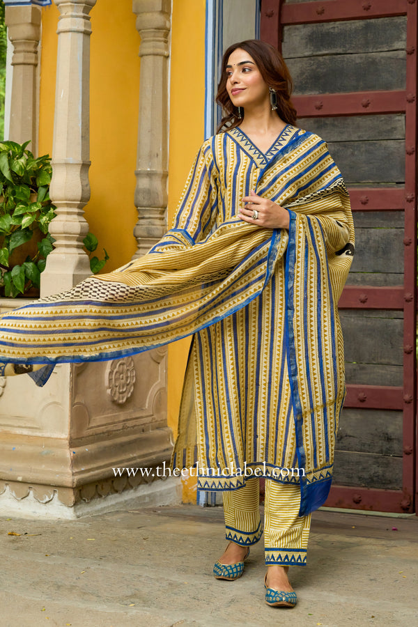 "Rajsi" Hand Block Printed Chanderi Suit Set (3pc)