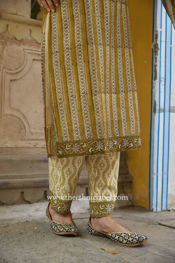 "Mehr" Hand Block Printed Chanderi Suit Set(3pc)