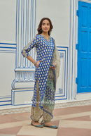 "Madhuban" Bagru Cotton Kurta Set with Kota Doria Dupatta (3pc)