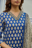 "Madhuban" Bagru Cotton Kurta Set with Kota Doria Dupatta (3pc)