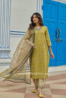 "Saaz" Bagru Cotton Kurta Set with Kota Doria Dupatta (3pc)