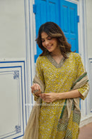 "Saaz" Bagru Cotton Kurta Set with Kota Doria Dupatta (3pc)