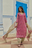 "Gulbaan" Bagru Cotton Kurta Set with Kota Doria Dupatta (3pc)