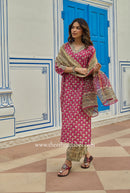 "Gulbaan" Bagru Cotton Kurta Set with Kota Doria Dupatta (3pc)
