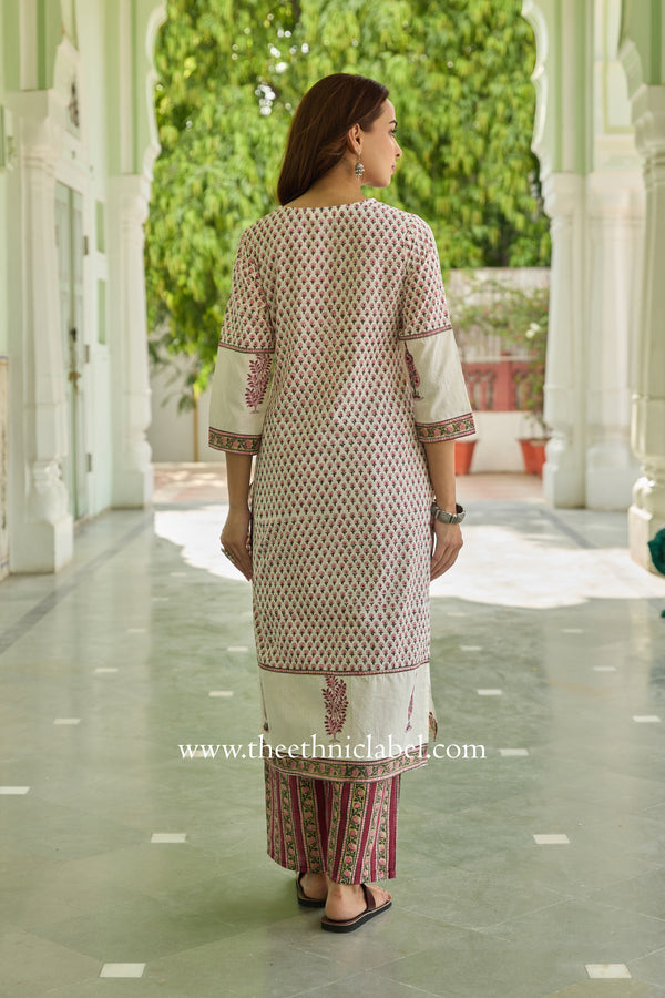 Miraya Hand Block Printed White Cotton Kurta