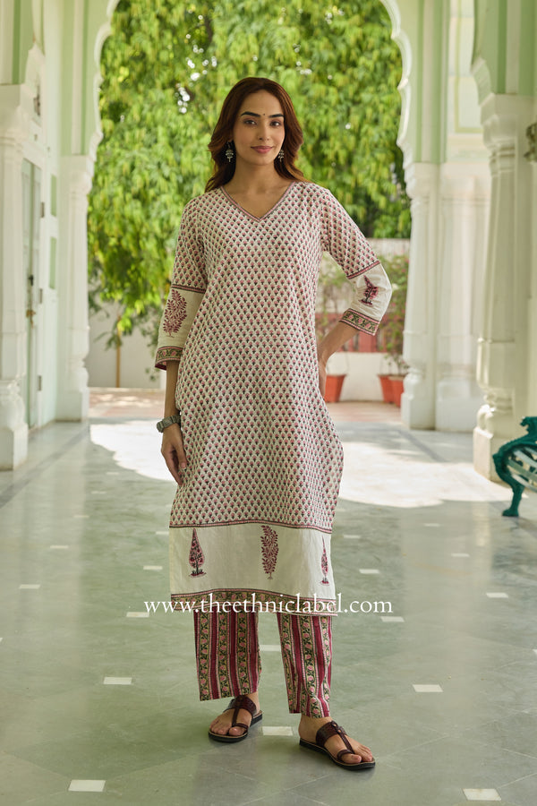Miraya Hand Block Printed White Cotton Kurta