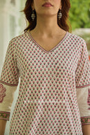 Miraya Hand Block Printed White Cotton Kurta