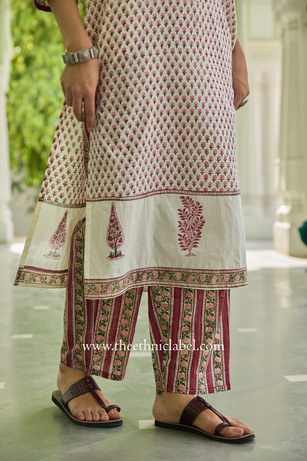 Miraya Hand Block Printed White Cotton Kurta