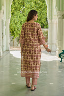 Nusrat Hand Block Printed Peach Cotton kurta