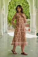 Nusrat Hand Block Printed Peach Cotton kurta