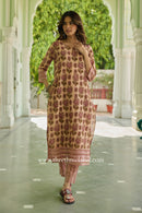 Nusrat Hand Block Printed Peach Cotton kurta