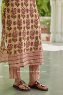 Nusrat Hand Block Printed Peach Cotton kurta