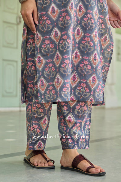 "Badal" Hand Block Printed Grey Cotton kurta
