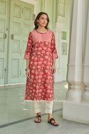 Charu Hand Block Printed Red Cotton Kurta