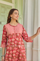 Charu Hand Block Printed Red Cotton Kurta