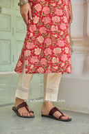Charu Hand Block Printed Red Cotton Kurta