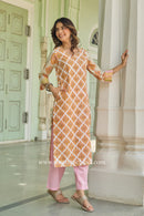 Kesari Hand Block Printed Cream Cotton kurta