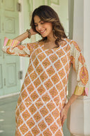 Kesari Hand Block Printed Cream Cotton kurta