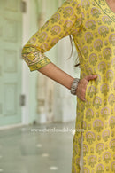 Chinar Hand Block Printed Yellow Cotton kurta