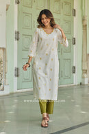 Sufi Scalloped Printed Off-White Cotton kurta
