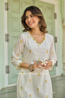 Sufi Scalloped Printed Off-White Cotton kurta