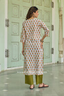Rajasvi Hand Block Printed White Cotton Kurta