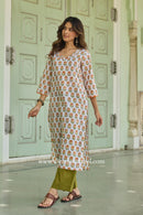 Rajasvi Hand Block Printed White Cotton Kurta