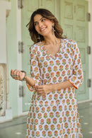 Rajasvi Hand Block Printed White Cotton Kurta