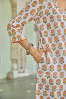 Rajasvi Hand Block Printed White Cotton Kurta