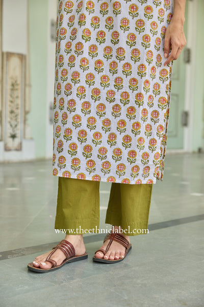 Rajasvi Hand Block Printed White Cotton Kurta