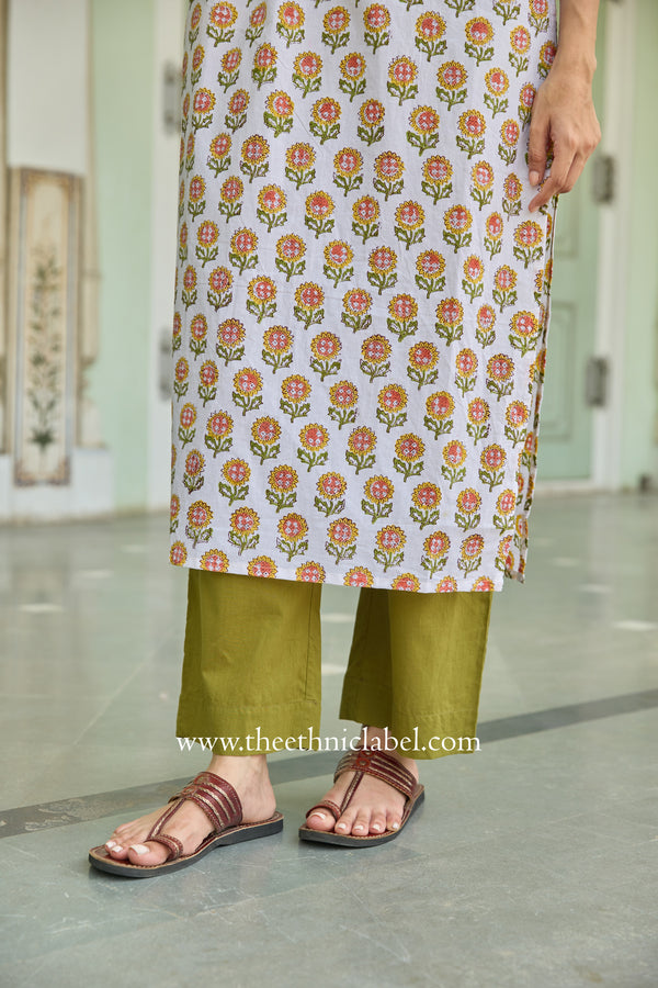 Rajasvi Hand Block Printed White Cotton Kurta
