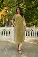 Viraa Hand Block Printed Green Cotton kurta