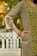 Viraa Hand Block Printed Green Cotton kurta