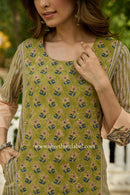 Viraa Hand Block Printed Green Cotton kurta